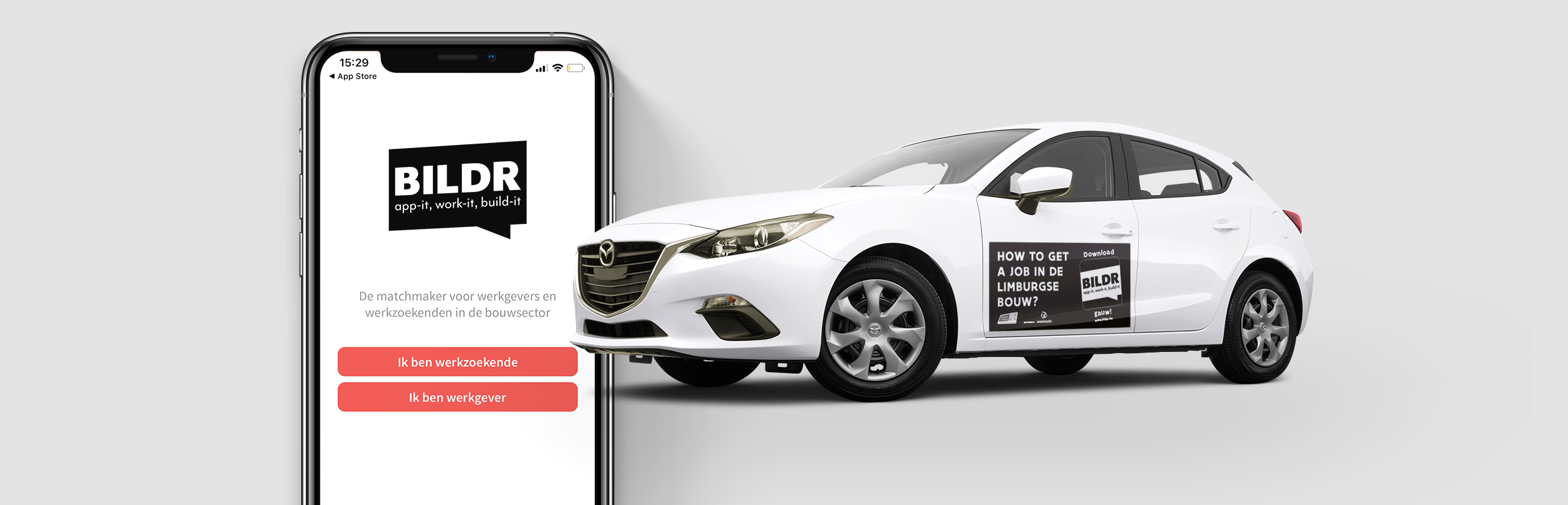 Smartphone en auto met Bildr reclame
