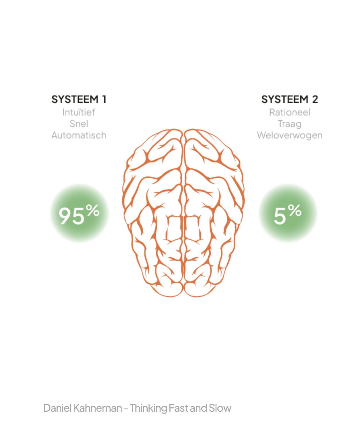 Illustratie van hersensystemen 1 en 2, Thinking Fast and Slow.